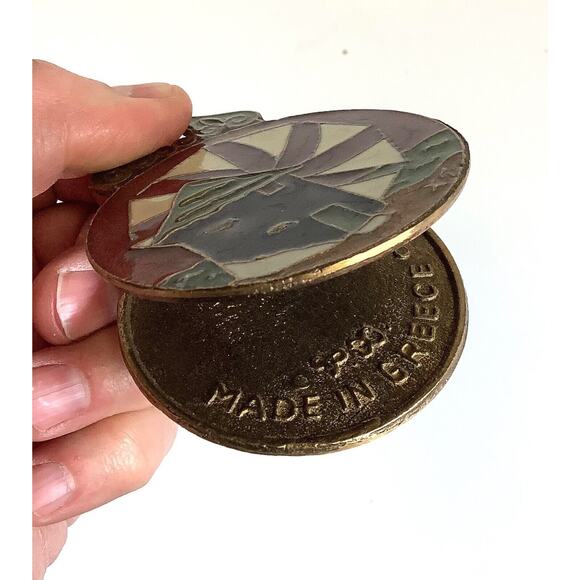 Vintage Greece Heavy Brass Enamel Large Paper Clip Bird Seagull Ocean 2.5”D - Picture 5 of 5